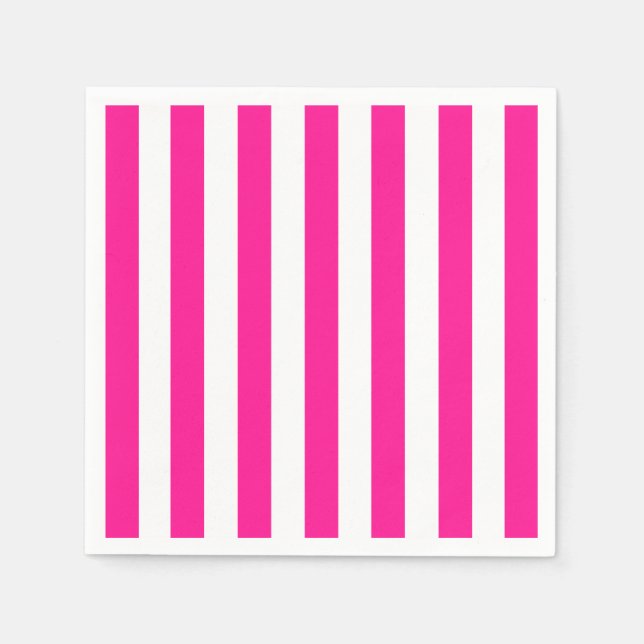 Thick Vertical Stripes Deep Pink And White Striped Napkin (Front)