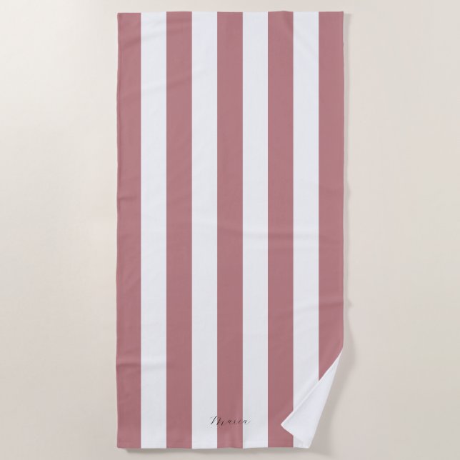 Thick Vertical Stripes Dusty Rose Name Striped  Beach Towel (Front)