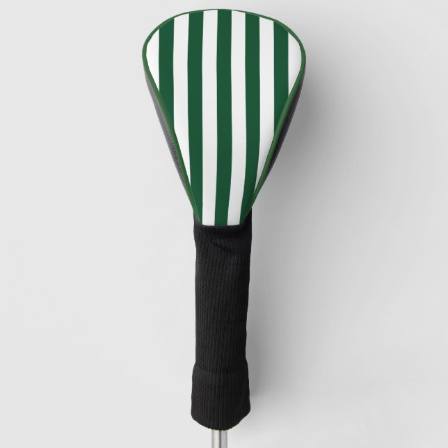 Thick Vertical Stripes Forest Green White Striped  Golf Head Cover (Front)