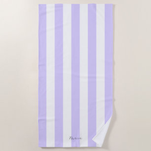Thick Vertical Stripes Pastel Lilac Name Striped  Beach Towel