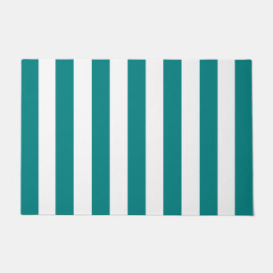 Thick Vertical Stripes Teal And White Striped   Doormat