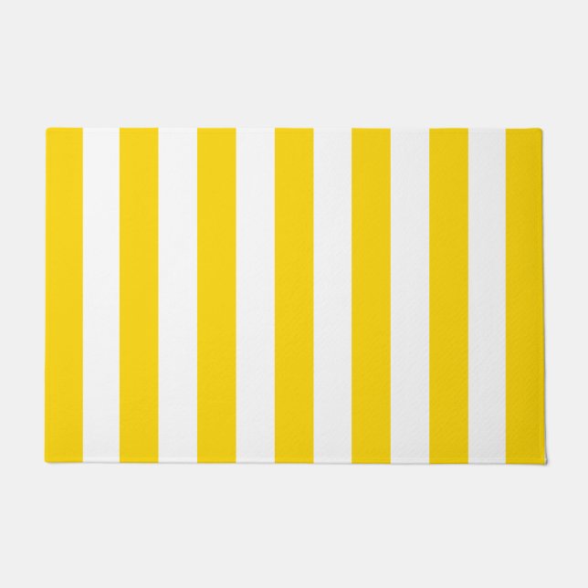 Thick Vertical Stripes Yellow And White Striped   Doormat (Front)