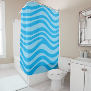 Thick wavy lines in blue and dark blue shower curtain