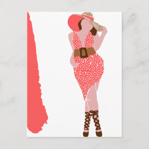 Thick Woman in a Polka Dot Dress Postcard