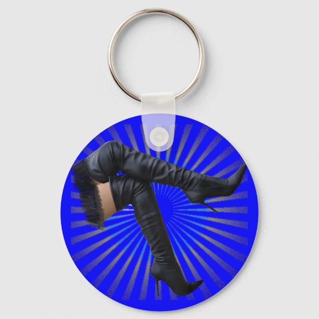 Thigh High Boot Art (blue star burst) Key Ring (Front)
