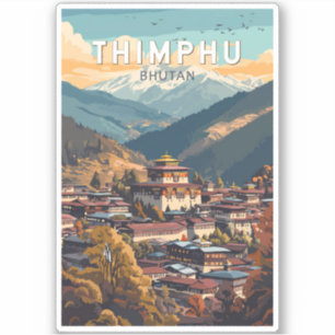 Thimphu Bhutan Illustration Travel Art Vintage