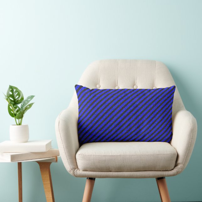 Thin Black and Blue Diagonal Stripes Lumbar Cushion (Chair)