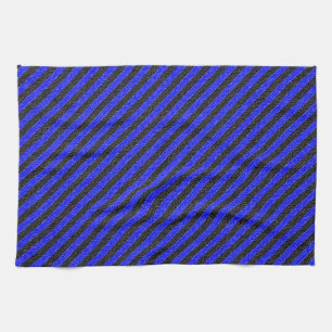 Thin Black and Blue Diagonal Stripes Tea Towel