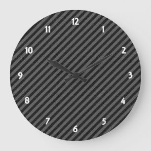 Thin Black and Grey Diagonal Stripes Large Clock