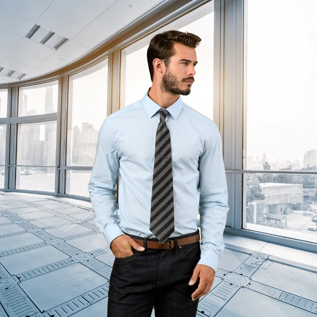 Thin Black and Grey Diagonal Stripes Tie (Thin Black and Gray Diagonal Stripes Necktie)
