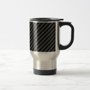 Thin Black and Grey Diagonal Stripes Travel Mug
