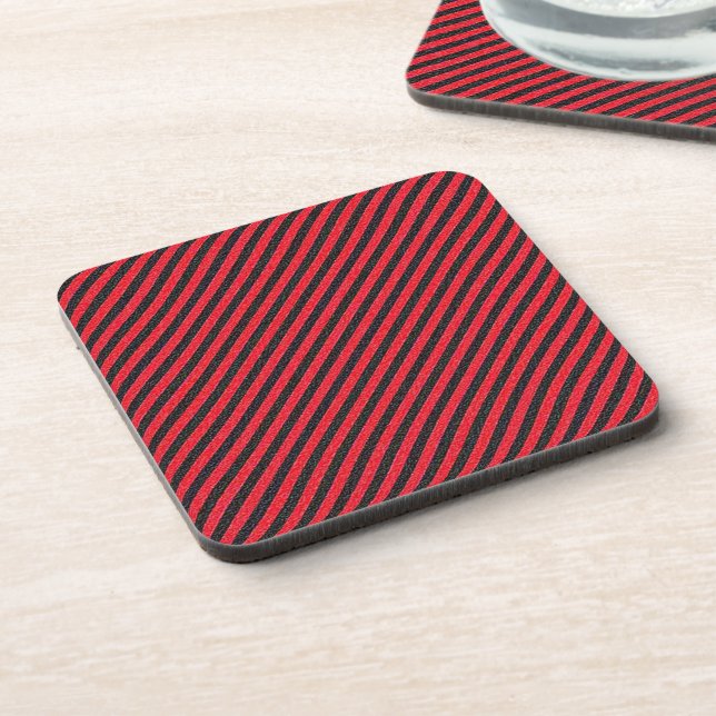 Thin Black and Red Diagonal Stripes Coaster (Left Side)