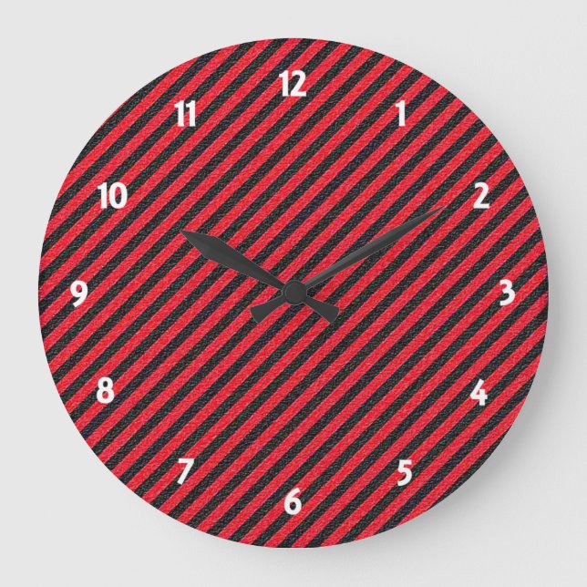 Thin Black and Red Diagonal Stripes Large Clock (Front)