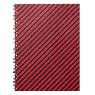 Thin Black and Red Diagonal Stripes Notebook