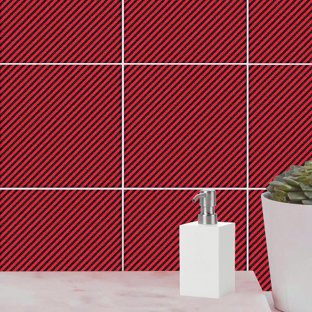 Thin Black and Red Diagonal Stripes Tile (Thin Black and Red Diagonal Stripes Ceramic Tile)