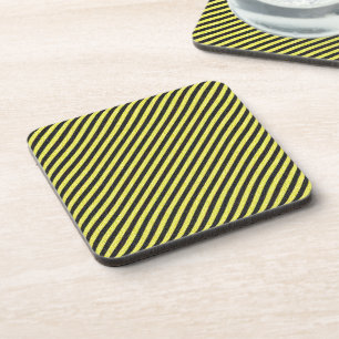 Thin Black and Yellow Diagonal Stripes Coaster
