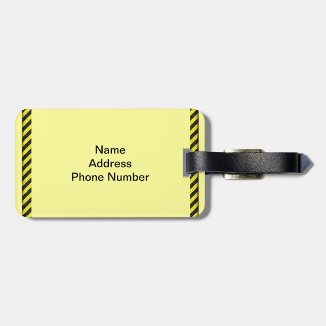 Thin Black and Yellow Diagonal Stripes Luggage Tag (Back Horizontal)