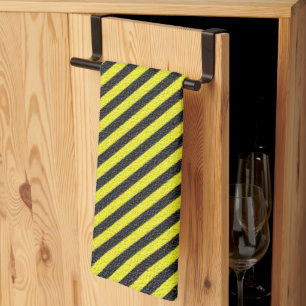 Thin Black and Yellow Diagonal Stripes Tea Towel