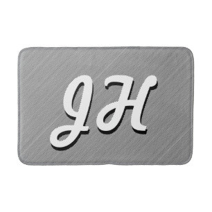 Thin Black & White Stripes   Retro-Styled Initials Bath Mat