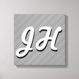 Thin Black & White Stripes   Retro-Styled Initials Canvas Print