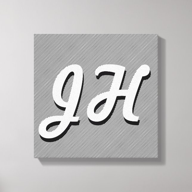 Thin Black & White Stripes | Retro-Styled Initials Canvas Print (Front)