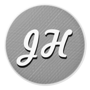 Thin Black & White Stripes   Retro-Styled Initials Ceramic Knob