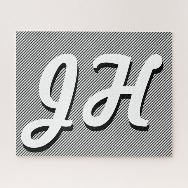 Thin Black & White Stripes | Retro-Styled Initials Jigsaw Puzzle (Horizontal)