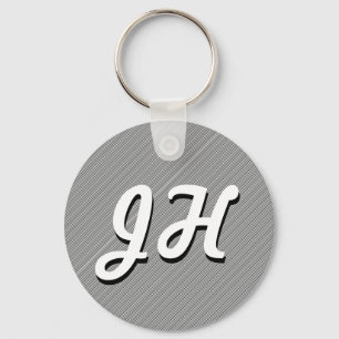 Thin Black & White Stripes   Retro-Styled Initials Key Ring