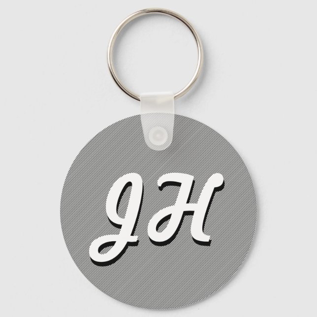 Thin Black & White Stripes | Retro-Styled Initials Key Ring (Front)