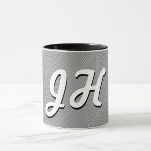Thin Black & White Stripes Retro-Styled Initials Mug
