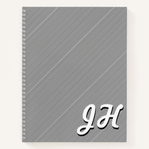 Thin Black & White Stripes Retro-Styled Initials Notebook