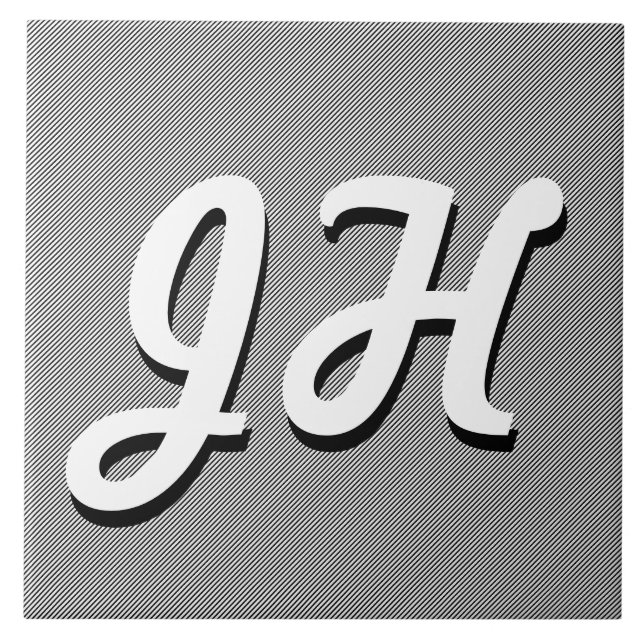 Thin Black & White Stripes | Retro-Styled Initials Tile (Front)