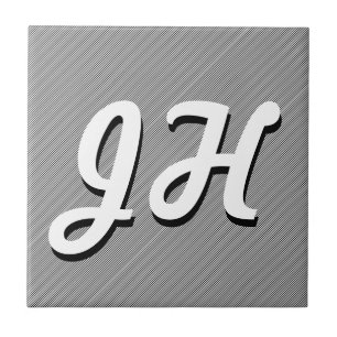 Thin Black & White Stripes   Retro-Styled Initials Tile