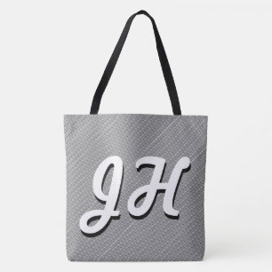 Thin Black & White Stripes Retro-Styled Initials Tote Bag