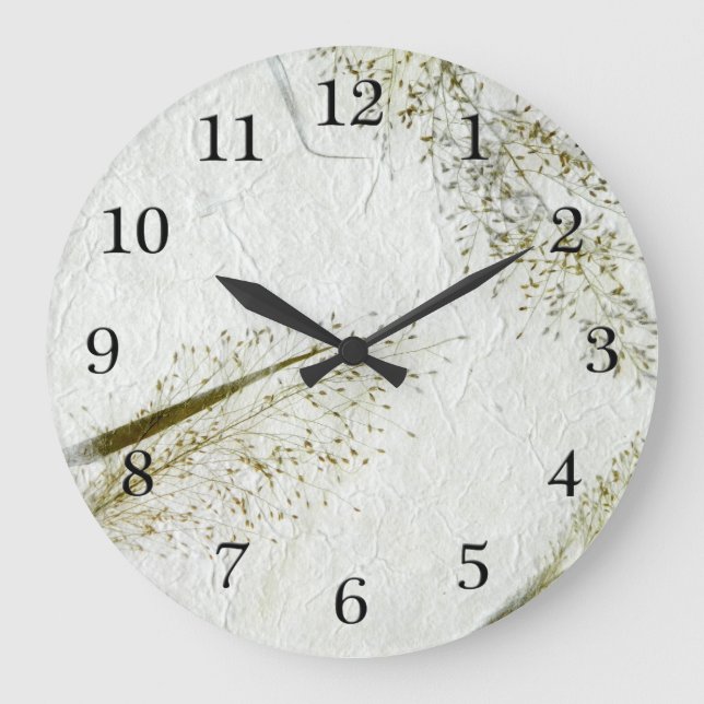 Thin blades of grass Japanese rice paper Large Clock (Front)
