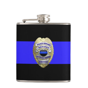 Thin Blue Line 2-Tone Gold Retired Police Badge Hip Flask