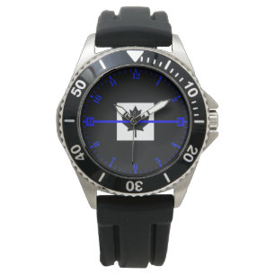 Thin Blue Line Accent Dial on Canadian Flag Watch