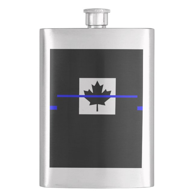 Thin Blue Line Accent on Canadian Flag Hip Flask (Front)