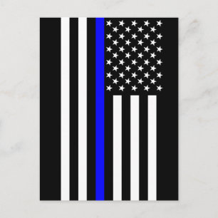 Thin Blue Line American Flag Black and White Postcard