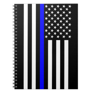 Thin Blue Line American Flag Black and White Spiral Notebook