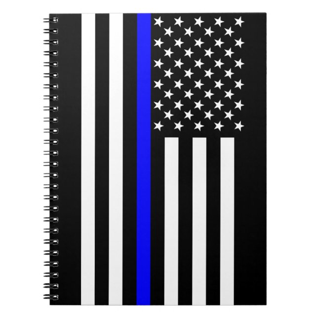 Thin Blue Line American Flag Black and White Spiral Notebook (Front)