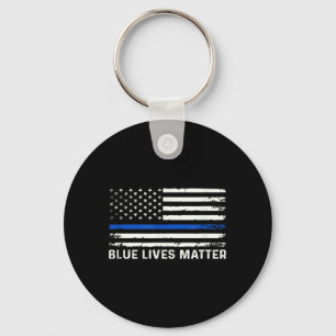 Thin Blue Line American Flag Blue Lives Police Key Ring