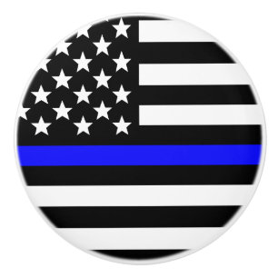 Thin Blue Line - American Flag Ceramic Knob