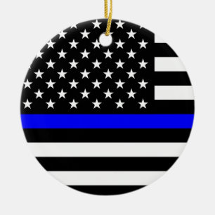 Thin Blue Line American Flag Ceramic Tree Decoration