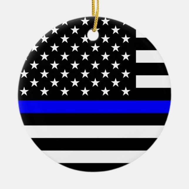 Thin Blue Line American Flag Ceramic Tree Decoration (Front)