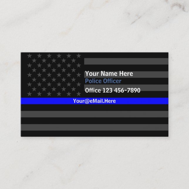 Thin Blue Line American Flag Contact Business Card (Front)