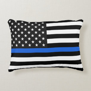Thin Blue Line American Flag Decorative Cushion