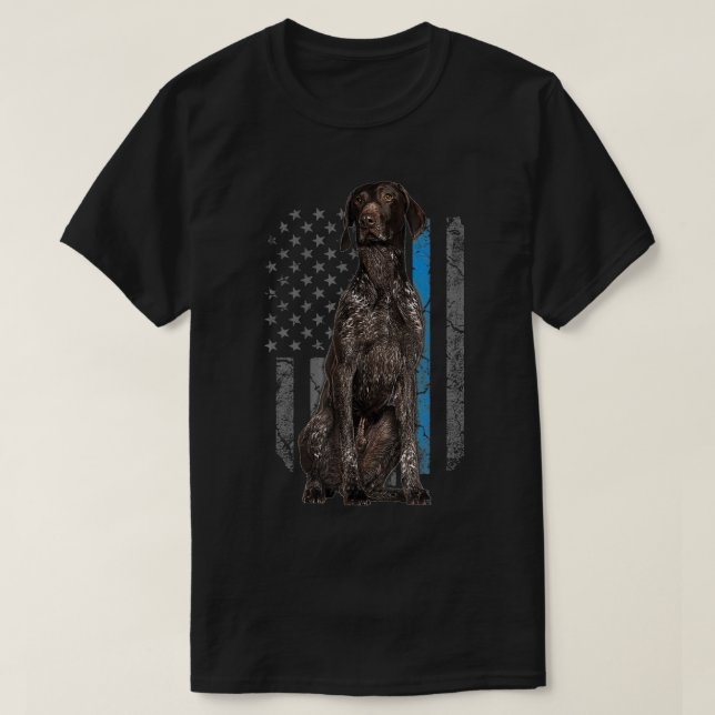 Thin Blue Line American Flag German Pointer Police T-Shirt (Design Front)