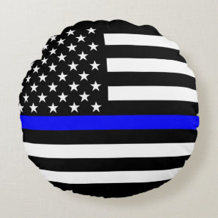 Thin Blue Line American Flag Graphic Decor Round Cushion