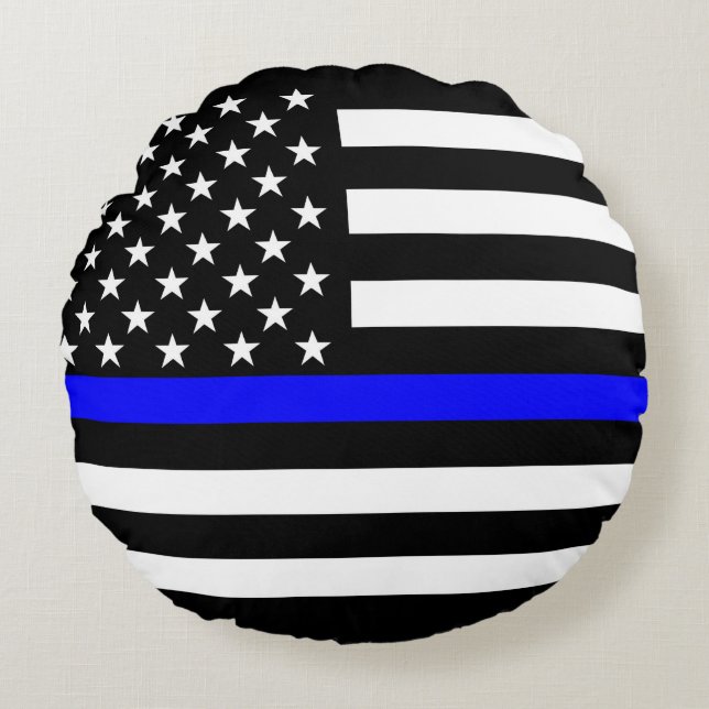Thin Blue Line American Flag Graphic Decor Round Cushion (Front)